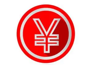 A red and white sign with the symbol for yen