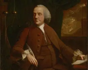 A painting of a man in brown and white.