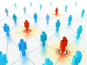 A group of people are connected to each other.