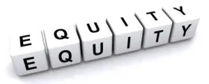A white block that says equity spelled out in black letters.