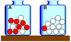 Two jars with red and white balls in them.