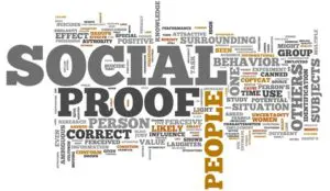 A word cloud of social proof and its related words.
