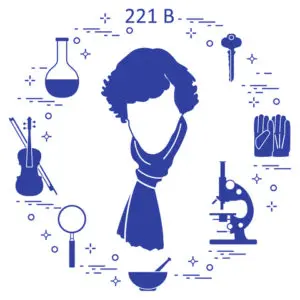 A blue circle with various items surrounding it.