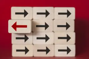 A red arrow is on top of many black arrows.