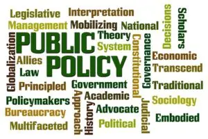 A word cloud of public policy related words.