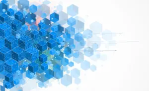 A blue background with many cubes in the middle.