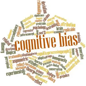 A word cloud of words related to cognitive bias.