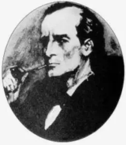 A black and white picture of a man smoking a pipe.