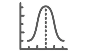 A line drawing of a bell curve with an arrow pointing to the bottom.