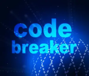 A blue background with the words code breaker written in it.