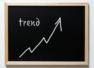 A chalkboard with the word trend written on it.