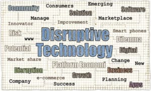 A word cloud with words related to disruptive technology.