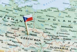 A map of czech republic with the flag on it.